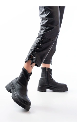 Bidebuvar 236-2011 Siyah Streç Fermuarlı Günlük Kadın Bot