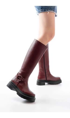Bidebuvar 236-3021 Bordo Fermuarlı Günlük Kadın Çizme