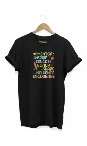 Bidebuvar 24 Kasım Öğretmenler Günü Hediye Temalı Oversize Bisiklet Yaka T-shirt - Siyah