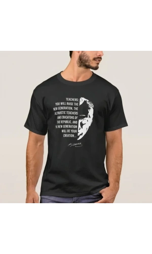 Bidebuvar 24 Kasım Öğretmenler Günü Temalı Baskılı Bisiklet Yaka T-shirt - Siyah