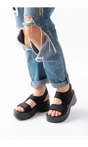 Bidebuvar 24414-573 Siyah Dalgıç Günlük Dolgu Topuk Kadın Sandalet