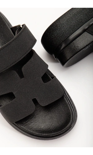 Bidebuvar 24422-HERMES Siyah Dolgu Topuk Kadın Sandalet