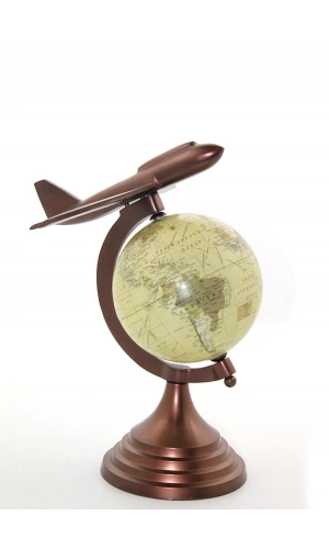 Bidebuvar 25x15 cm Pirinç Uçak Tasarımlı Dünya Küre