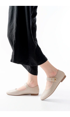 Bidebuvar 2606 Bej Baretli Günlük Bayan Ayakkabı