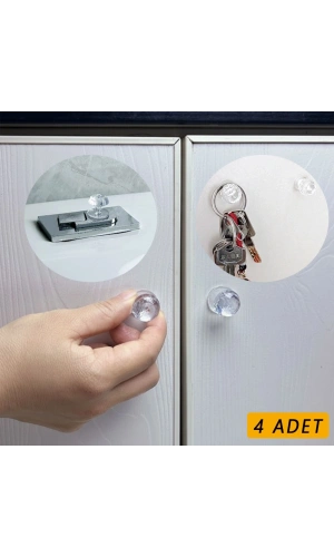 Bidebuvar 4 Adet Kristal Tasarımlı Çok Amaçlı Yapışkanlı Tutacak Buton