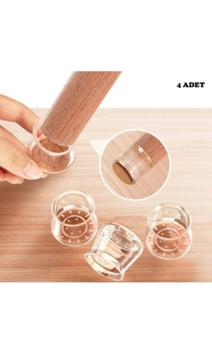 Bidebuvar 4lü Keçeli Şeffaf Silikon Sandalye Ayak Koruyucu Seti