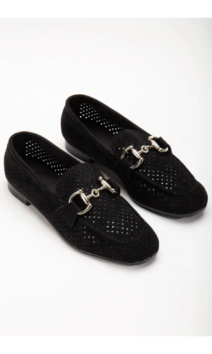 Bidebuvar 401 Siyah Süet Delikli Günlük Kadın Babet