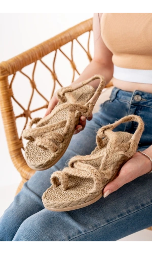 Bidebuvar 402 Bej Hasır Kadın Sandalet