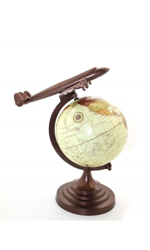 Bidebuvar 40x25 cm Pirinç Uçak Tasarımlı Dünya Küre