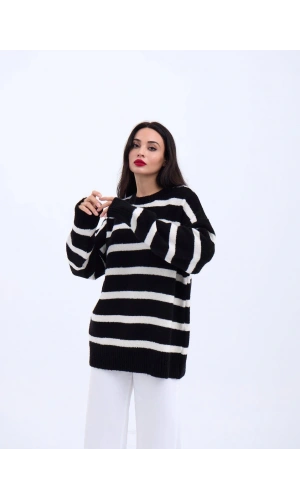 Bidebuvar 43111 TRİKO ÇİZGİLİ SALAŞ KAZAK-SİYAH-EKRU