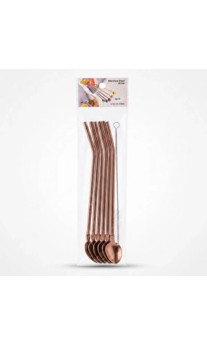 Bidebuvar 6lı Kaşıklı Pipet Seti - Bronz - Pipet Temizleme Fırçası