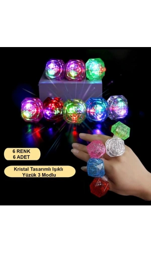 Bidebuvar 6lı Kristal LED Parti Yüzük Seti