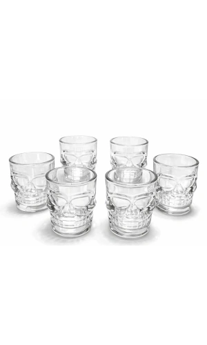 Bidebuvar 6lı Kurukafa Şeffaf Cam Shot Bardağı Seti 9x8 cm