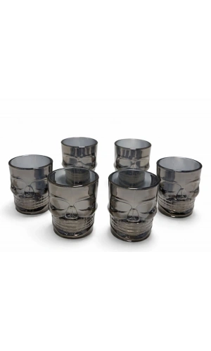 Bidebuvar 6lı Kurukafa Siyah Cam Shot Bardağı Seti