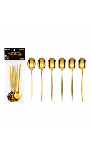 Bidebuvar 6 Parça Tatlı Kaşığı Seti - Gold Renk - Paslanmaz Çelik