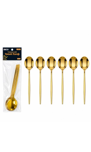 Bidebuvar 6 Parça Yemek Kaşığı Seti - Gold Renk - Paslanmaz Çelik