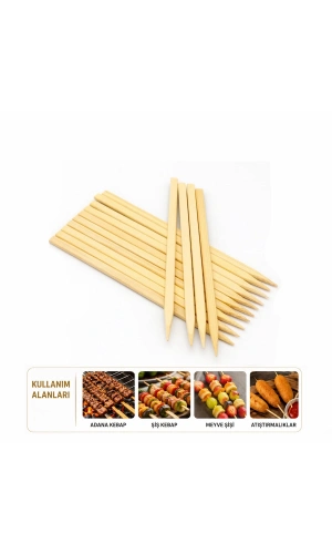Bidebuvar 60 Adet Ahşap Geniş Çöp Şiş - Adana Kebap Şişi - 25 cm