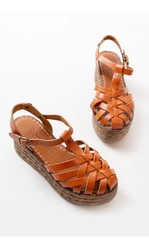 Bidebuvar 684-02 Taba Ortopedik Hakiki Deri Dolgu Kadın Sandalet