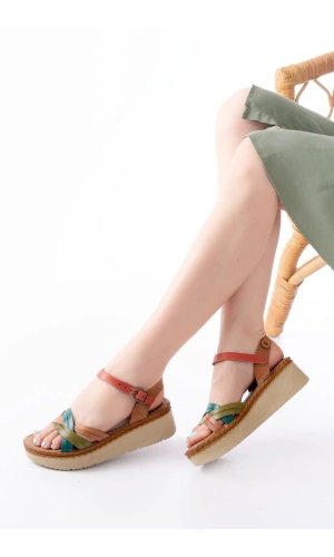Bidebuvar 730-037 Multi Hakiki Deri Ortopedik Taban Kadın Sandalet