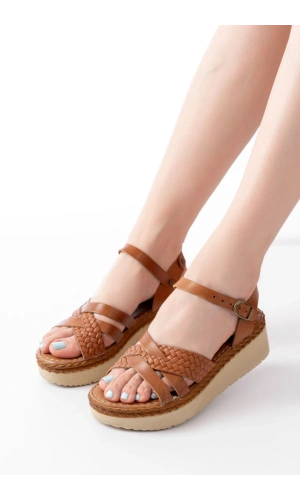 Bidebuvar 730-138 Taba Örgü Hakiki Deri Ortopedik Taban Kadın Sandalet