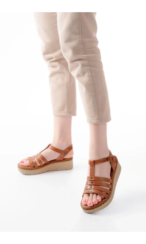 Bidebuvar 730-142 Taba Hakiki Deri Ortopedik Taban Kadın Sandalet