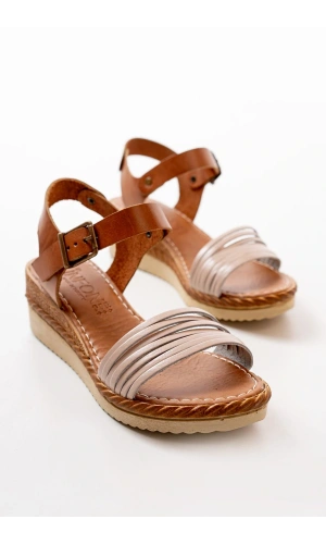 Bidebuvar 731-07 Bej Ortopedik Hakiki Deri Dolgu Kadın Sandalet