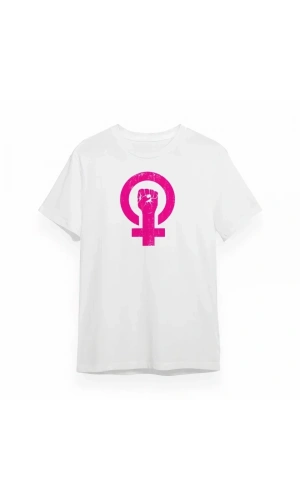 Bidebuvar 8 Mart Dünya Kadınlar Günü Baskılı Oversize Bisiklet Yaka T-shirt - Beyaz