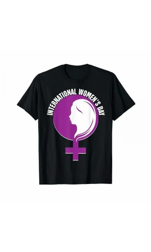 Bidebuvar 8 Mart Dünya Kadınlar Günü Baskılı Oversize Bisiklet Yaka T-shirt - Siyah