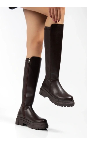 Bidebuvar 812-300 Kahverengi Fermuarlı Günlük Kadın Çizme