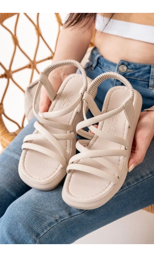 Bidebuvar 841-841 Bej Lastikli Kadın Günlük Sandalet