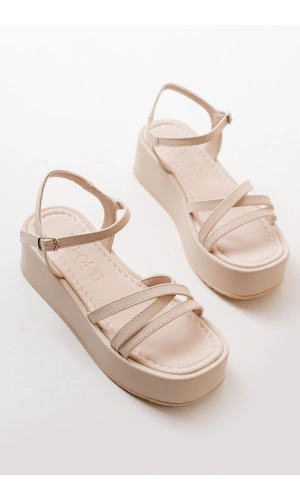 Bidebuvar 861-1016 Bej Dolgu Kadın Sandalet