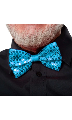 Bidebuvar Açık Mavi Turkuaz Payetli Pullu Papyon