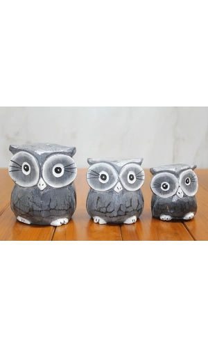 Bidebuvar Ahşap 3lü Baykuş Seti Model 2