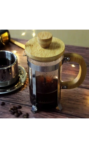 Bidebuvar Ahşap Detaylı 350 ml Cam French Press