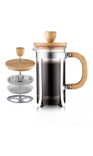 Bidebuvar Ahşap Detaylı 600 ml Cam French Press