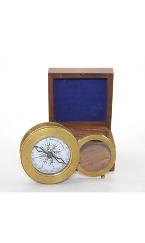 Bidebuvar Ahşap Kutulu Pirinç Mercekli Pusula Model 1