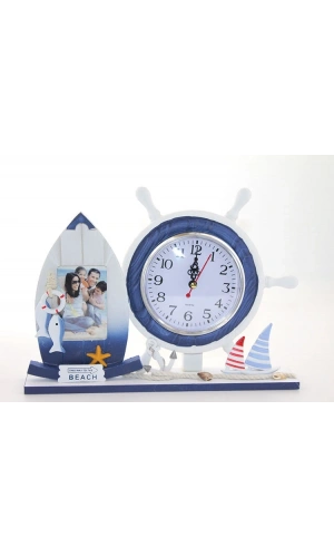 Bidebuvar Ahşap Marin Dümenli Çerçeveli Saat Model 1