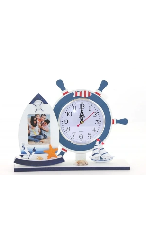 Bidebuvar Ahşap Marin Dümenli Çerçeveli Saat Model 2