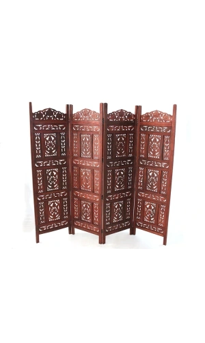 Bidebuvar Ahşap Maun Rengi El Oyması Paravan