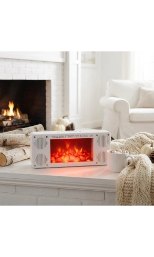 Bidebuvar Alev Şömine Efektli Bluetooth Hoparlör Beyaz