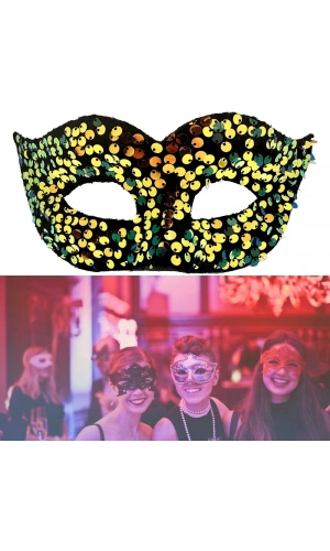 Bidebuvar Altın Renk Pul Payet İşlemeli Balo Maskesi