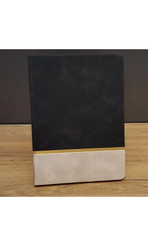 Bidebuvar Altın Şeritli Siyah Deri Not Defteri