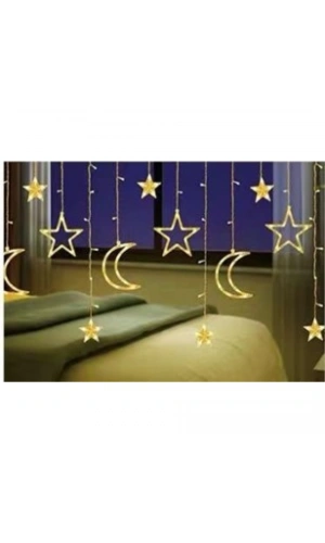 Bidebuvar Ay Yıldız Perde Led Gün Işığı 12 Saçaklı