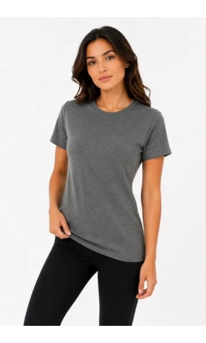 Bidebuvar Basic Tişört Bisiklet Yaka Kısa Kol Günlük Yazlık Slim Fit T-Shirt - Antrasit
