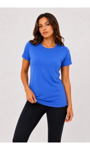Bidebuvar Basic Tişört Bisiklet Yaka Kısa Kol Günlük Yazlık Slim Fit T-Shirt - Mavi
