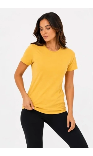 Bidebuvar Basic Tişört Bisiklet Yaka Kısa Kol Günlük Yazlık Slim Fit T-Shirt - Sarı