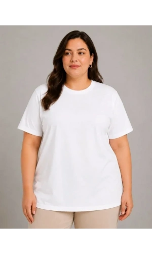 Bidebuvar Battal Big Size Basic Tişört Bisiklet Yaka Rahat Kalıp T-Shirt - Beyaz