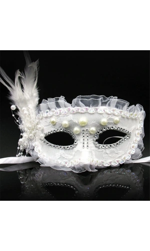 Bidebuvar Beyaz İnci Taşlı Parti Maskesi