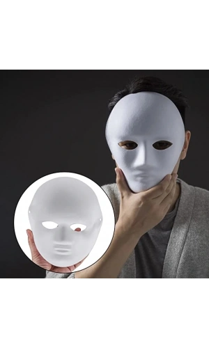 Bidebuvar Beyaz Renk Boyanabilir Anonim Tam Yüz Cosplay Maske 24x18 cm