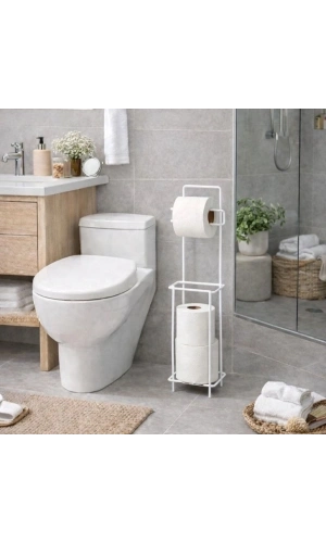 Bidebuvar Beyaz Standlı Yedek Hazneli Tuvalet Kağıtlığı